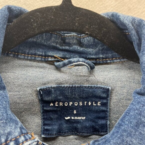 Aeropostale Jacket Womens Sz S Trucker Crop Button Front Long Sleeve Denim Blue - Picture 8 of 12